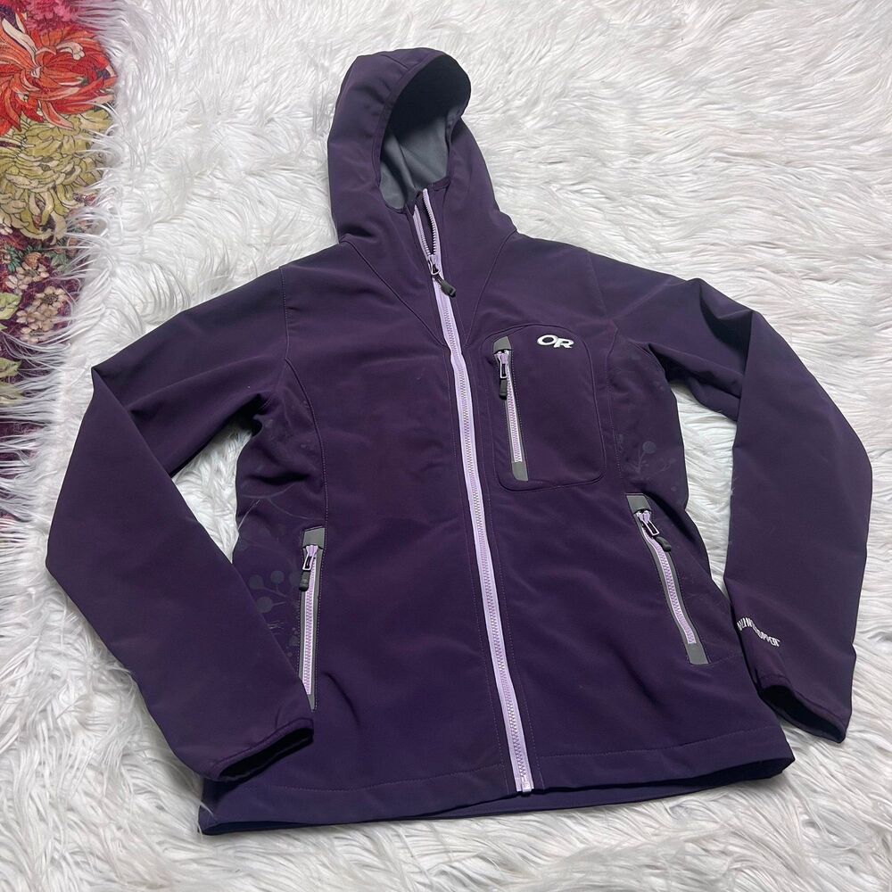 Outdoor research purple hooded rain jacket